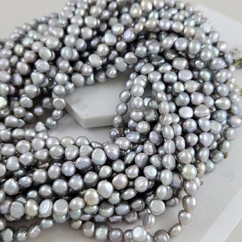 Нить 18 см Жемчуг речной натуральный барокко 5-6.7 мм А+ серый (9762) купить с доставкой по России | Интернет-магазин Viva Beads