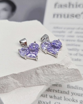 Подвеска Сердце 12 мм с фианитами, сиреневый, родиевое покр. (8338-СР) купить с доставкой по России | Интернет-магазин Viva Beads