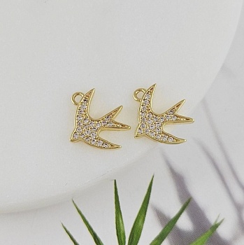 Подвеска Ласточка 13х11 мм с фианитами позолота 14К (10066-З) купить с доставкой по России | Интернет-магазин Viva Beads