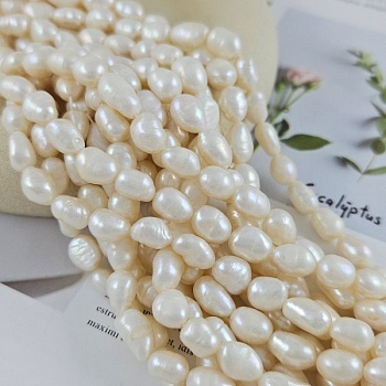 Нить 17 см Жемчуг натуральный 6.5-7.5 мм - толщина, барокко, белый А+ (3588/6-7) купить в #REGION_P# | Заказать в интернет-магазине Viva Beads
