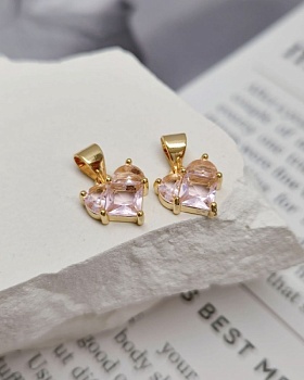 УЦЕНКА Подвеска Сердце 10 мм с фианитами, светло-розовый, классическое золото (8350-СРЗ-УЦ)