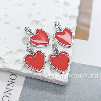 Подвеска Сердце 14.8x10 мм эмаль, родиевое покр. (7170-РКРАС) купить с доставкой по России | Интернет-магазин Viva Beads