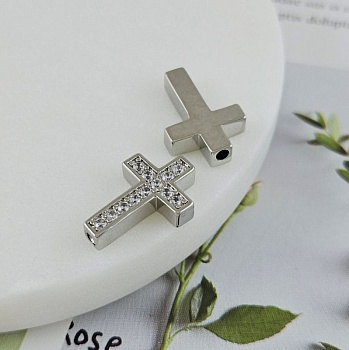 Бусина разделитель Крест с фианитами 18.3x12.6x3.7 мм родиевое покрытие (9384-Р) купить в Воронеже | Заказать в интернет-магазине Viva Beads
 Бусина разделитель Крест с фианитами 18.3x12.6x3.7 мм родиевое покрытие (9384-Р) купить в Воронеже | Заказать в интернет-магазине Viva Beads