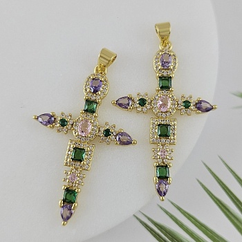 Подвеска Крест с фианитами 40x25.6 мм позолота 18К (8583-З)