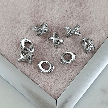 1 шт. Бусина разделитель 8.2х6.1х6.2 мм с фианитами, родиевое покрытие (10107-Р) купить с доставкой по России | Интернет-магазин Viva Beads