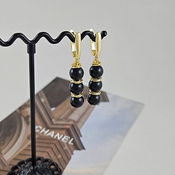 Серьги с черным ониксом в позолоте - набор материалов (НАБОР-20) Серьги с черным ониксом в позолоте - набор материалов (НАБОР-20)