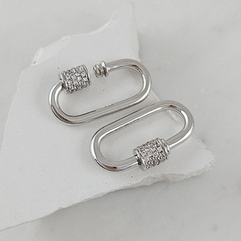 Замок карабин винтовой с фианитами 25х13.4 мм, родиевое покрытие (6171-Р) замок для украшений купить с доставкой по России | Интернет-магазин Viva Beads