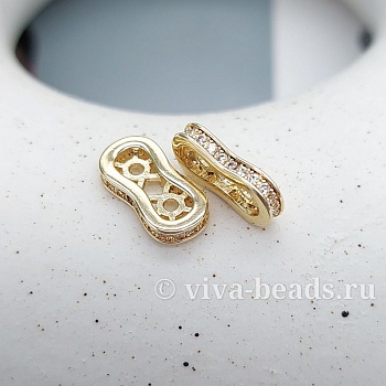 1 шт. Бусина разделитель с фианитами на 2 нити 12.8x6.3х2.3 мм позолота 14К (7444-З) купить в Воронеже | Заказать в интернет-магазине Viva Beads
