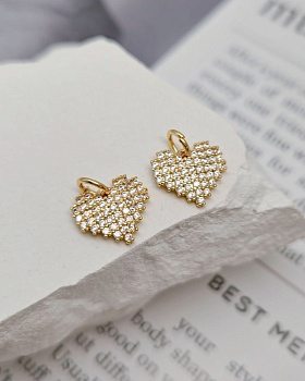 Подвеска Сердце с фианитами / цирконами 10x11 мм позолота 14к (8352-З) купить с доставкой по России | Интернет-магазин Viva Beads