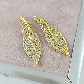 Подвеска Перо 43х13.3 мм с фианитами, позолота 14К (10077-З) купить с доставкой по России | Интернет-магазин Viva Beads