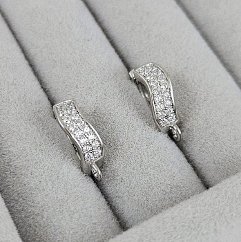 Швензы колечки 14.6х12.8х4.6 мм с замком и фианитами, родиевое покрытие (10196-Р) швензы для серег купить с доставкой по России | Интернет-магазин Viva Beads