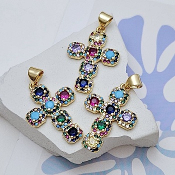 Подвеска Крест 25x17.3 мм с фианитами, позолота 18К (7545-З)