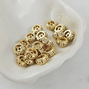 1 шт. Бусина разделитель 8.3x3.7 мм с фианитами, позолота 14К (10103-З) купить с доставкой по России | Интернет-магазин Viva Beads