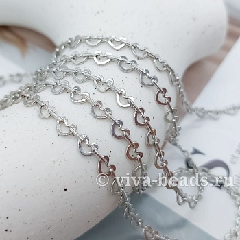 10 см Цепь сердца звено 4 мм цвет платина (7315-П) купить в Воронеже | Заказать в интернет-магазине Viva Beads
