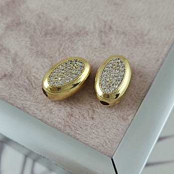 УЦЕНКА Бусина овальная с фианитами 15х9.8х7.8 мм позолота 14К (10091-З-УЦ)