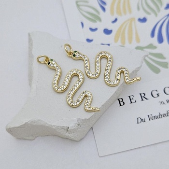 Подвеска Змейка 33x14 мм с фианитами в позолоте 14К (9093-З)