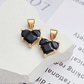 Подвеска Сердце 10 мм с фианитами, черный, классическое золото (8350-ЧЗ)