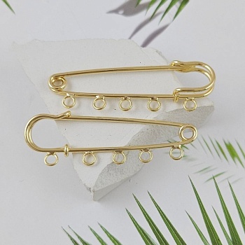 Булавка основа для броши 50 мм, 5 петель, позолота 14К (9600-З)