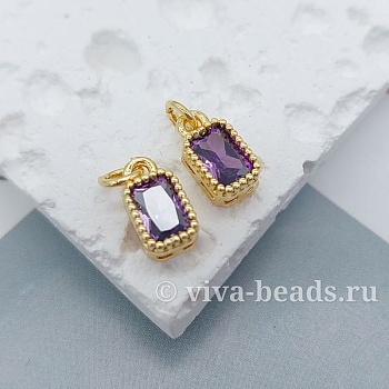 Подвеска с фианитом 9.5x5x3.5 мм, сиреневый, позолота 14к (7291-СИР) купить с доставкой по России | Интернет-магазин Viva Beads