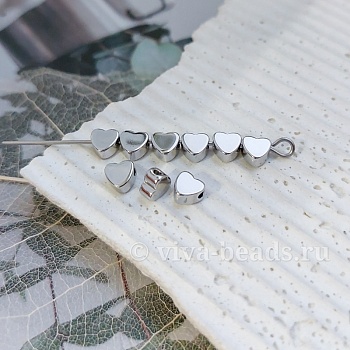 1 шт. Бусина разделитель Сердце 4.7х4.9х2.7 мм родиевое покр. (6928-Р) купить с доставкой по России | Интернет-магазин Viva Beads