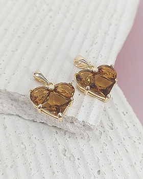 Подвеска Сердце с фианитами 14.5х14 мм цвет дымчатый кварц, позолота (6647-ДКВЗ)
