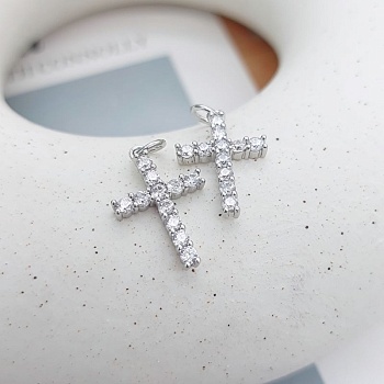 Подвеска Крест с фианитами 18.5x12 мм родиевое покр. (7343-БР) Подвеска Крест с фианитами 18.5x12 мм родиевое покр. (7343-БР)