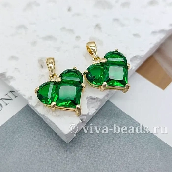 Подвеска Сердце с фианитами 14.5х14 мм классическое золото 14к  (6647-ЗЗ)