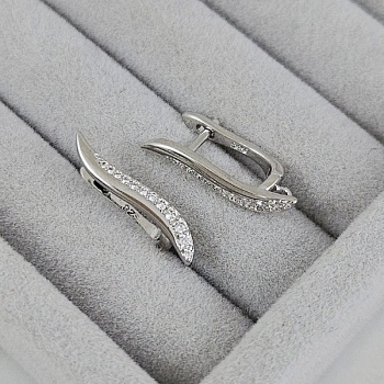 Швензы с английским замком 21.8х3.9 мм с фианитами, родиевое покрытие (10204-Р) швензы для серег купить с доставкой по России | Интернет-магазин Viva Beads