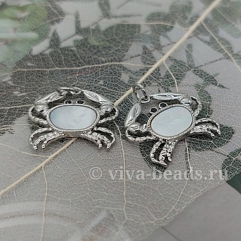 Подвеска с перламутром Краб 19x20 мм родиевое покр. (6629-Р) купить с доставкой по России | Интернет-магазин Viva Beads