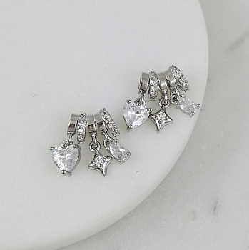 Сет подвесок на бейле 15.5х12 мм с фианитами, родиевое покрытие (10191-Р) купить с доставкой по России | Интернет-магазин Viva Beads