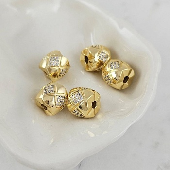 1 шт. Бусина разделитель 9.2x10.3 мм с фианитами позолота 14К (10101-З) купить с доставкой по России | Интернет-магазин Viva Beads