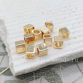 УЦЕНКА 1 шт. Бусина разделитель куб 4 мм позолота 14к (6852-4-З-УЦ)