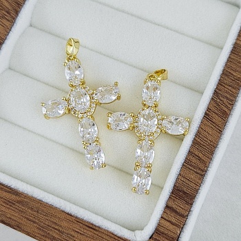 Подвеска Крест 33х22 мм с фианитами позолота 14К (6978-ЗБ) купить с доставкой по России | Интернет-магазин Viva Beads