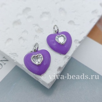 Подвеска Сердце с фианитом 12.8x11.6 мм эмаль, родиевое покр. (7327-ФР) купить с доставкой по России | Интернет-магазин Viva Beads