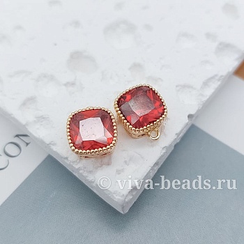 Подвеска с фианитом 9.3х8.3 мм красный, позолота 14к (7313-КРЗ) купить с доставкой по России | Интернет-магазин Viva Beads