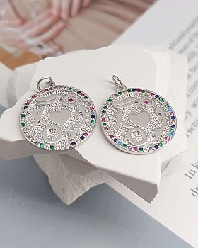 Подвеска круглая 23.5x20.5x2 мм с фианитами, родиевое покр. (8276-Р) купить с доставкой по России | Интернет-магазин Viva Beads