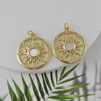 Подвеска Солнце 24.5х21.8 мм с фианитами  и перламутром, позолота 14К (9958-З) купить с доставкой по России | Интернет-магазин Viva Beads