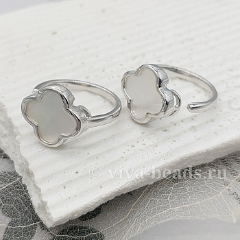 Кольцо Клевер с перламутром свободный размер род. покр. (6726-Р)