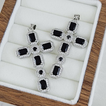 Подвеска Крест с фианитами 45.7х26.2 мм родиевое покрытие, черный (9507-ЧР) купить с доставкой по России | Интернет-магазин Viva Beads