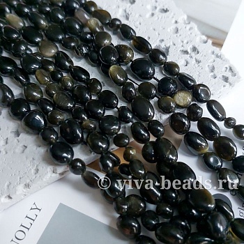 Нить 19 см Обсидиан фри форм (галтовка) 6-8 мм (7016) купить в Воронеже | Заказать в интернет-магазине Viva Beads
