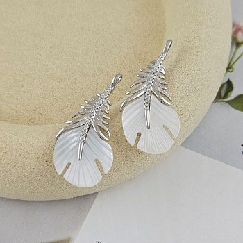 Подвеска Перо 34х16 мм с перламутром, фианитами, родиевое покрытие (9848-Р) купить с доставкой по России | Интернет-магазин Viva Beads