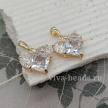 Подвеска Сердце с фианитами 14.5х14 мм классическое золото 14к (6647-БЗ)