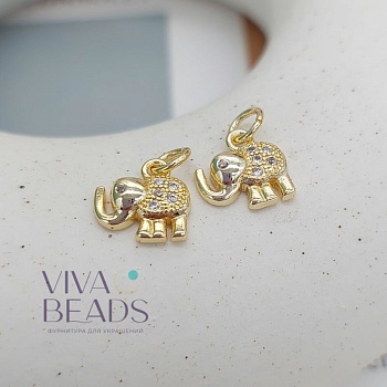 Подвеска Слон 10х10 мм с фианитами позолота 14к (7497-З) Подвеска Слон 10х10 мм с фианитами позолота 14к (7497-З)