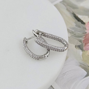 Швензы кольца с замком 21х3.3 мм с фианитами, родиевое покрытие (10143-Р) швензы для серег купить с доставкой по России | Интернет-магазин Viva Beads