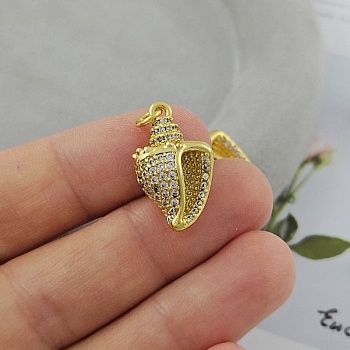 УЦЕНКА Подвеска кулон Ракушка 21.3x12.8х8 мм с фианитами, позолота 18К (9822-З-УЦ)