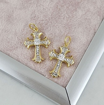 УЦЕНКА Подвеска Крест с фианитами 19.5x14.2 мм позолота 14К (10189-З-УЦ)