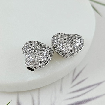 Бусина Сердце с фианитами 16х18.5х10 мм родиевое покрытие (8741-Р) купить с доставкой по России | Интернет-магазин Viva Beads