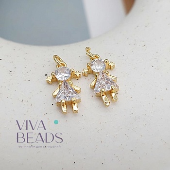 Подвеска Девочка 12.5х7.8 мм с фианитами позолота 18к (7510-З) купить с доставкой по России | Интернет-магазин Viva Beads