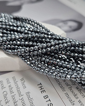 Нить 39 см Гематит, гематин 3-3.4 мм граненая бусина цвет черный (8379-3) купить в Воронеже | Заказать в интернет-магазине Viva Beads
