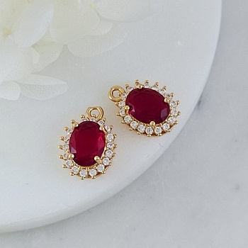 Подвеска овальная 15.7х11 мм с кристаллами, позолота 14К, красный (10212-КР) купить с доставкой по России | Интернет-магазин Viva Beads